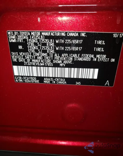 2018 Toyota Rav4 Le z USA, uszkodzony, nr VIN 2T3ZFREV9JW417855